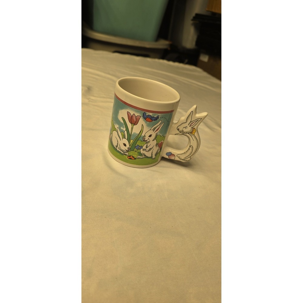 BUNNY RABBIT CERAMIC EASTER SPRING MUG BUNNY HANDLE CUP